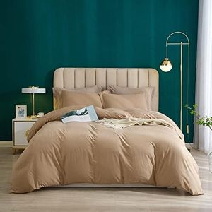 LifeTB Classic Camel Duvet Cover Boho Style King Duvet Cover 3 Piece Washed Microfiber Bedding Sets Soft Camel Color Comforter Cover Simple Style Camel Duvet Cover with Zipper Closure 4 Ties