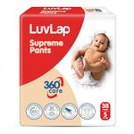 LuvLap Supreme Diaper Pants Small (SM) 4 to 8Kg, 38Pcs, 360° skin care with 10 million breathable pores, Aloe Vera for superior Rash prevention, upto 12hr protection, 5 layer super light core