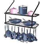 ybaymy Pan Hanger Rack Wall Mounted 75CM Pot Pan Rack for Kitchen Hanging 2 Tier Kitchen Wall Shelf with 10 Hooks for Storage and Organization Black