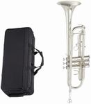 Beginner B Flat Trumpet – Nickel-Plated Brass Instrument with Mouthpiece, Protective Case, Cleaning Kit, Gloves & Polish Cloth – Ideal for Band, Lessons & Practice – Nickel-plated three-tone trumpet