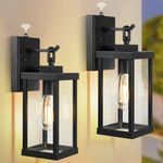 TOPKDA 2 Pack Dusk to Dawn Outdoor Light Fixture, Modern Outdoor Wall Light with Tempered Glass, Anti-Rust Aluminium Exterior Light Fixtures Wall Mount, Black Outside Lights for House, Porch, Garage