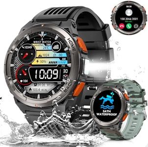 Reloj Inteligente Hombre con LED Linterna, 1,45'' 3ATM Impermeable Smartwatch Militar Hombre con Llamadas Bluetooth, Brújula, Altitud, Barómetro, Smartwatch Hombre con SpO2/Pulsómetro/para iOS Android