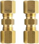 Legines Brass Compression Tube Fitting, Union, 1/4" OD x 1/4" OD Coupler, Pack of 2