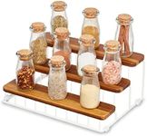 iDesign 95423EU The Ría Safford Collection 3 Spice Rack, Tiered Cupboards and Shelves, Made of Metal and Acacia Wood, Kitchen Storage and Organisation, White and Natural, 18/10 Steel