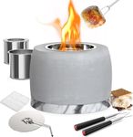 Tabletop Fire Pit Bowl with Smores Sticks, Concrete Mini Fireplace Indoor Outdoor Decor, Portable Rubbing Alcohol Burner, Long Time Burning Smokeless Odorless Smores Maker for Patio Balcony