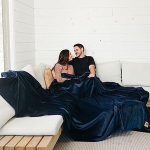 Big Blanket Co Original Stretch Navy | 8 x 8 Extra Large Blanket | 100 Square Feet | Soft, Giant Blanket That Fits The Whole Family | The Best, Biggest Blanket of 2025