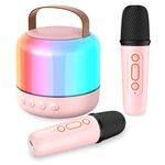 Karaoke Machine for Kids with 2 Microphones, Girls Toys Portable Kids Karaoke Machines for Girls with LED Party Lights,Bluetooth Speaker Birthday Gifts for Kid,14-18 Years Old(Pink 2 Mic)