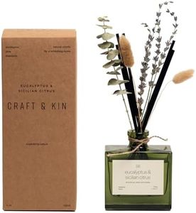 Craft & Kin Reed Diffuser Set with Dried Flowers, 5 oz Eucalyptus & Sicilian Citrus​ Scented Reed Diffuser with Sticks, Scented Sticks Diffuser, Elegant Home Decor & Office Decor