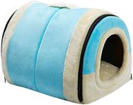 Hollypet Cat Bed Dog Bed Self-Warming 2-in-1 Foldable Pet Bed for Cats and Small Dogs Pet Tent Cave Bed, Crystal Velvet Indoor Outdoor, Light Blue