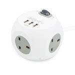 Benross 41079 3-Way Cube Extension Lead / 3 USB Ports Included/Lightweight, Convenient Cube Shape / 1.4 Metre Cable/UK Plug Socket Suitable/Ideal For Home & Office