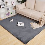 Luxe Home Ruffle Floor Rug Rabbit Fur 1000 Gsm Living Room Foot Mats Anti Skid Water Absorbent Easy Machine Washable Rug for Bedroom | Floor | 4 X 6 Ft | Grey | Pack of 1