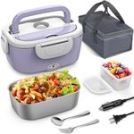 Vingud Electric Lunch Box, 3 in 1 Heated Lunch Box for Adults, Portable Heating Lunch Boxes for Car/Truck/Work/Home with 1.5L Removable Stainless Steel Container, 110V 24V 12V, Light Purple