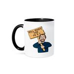 3dRose Funny Humorous Man Guy with a Sign Will Work for Pb and J Peanut Butter and Jelly-Two Tone Mug, Ceramic, Black/White, 10.16 x 7.62 x 9.52 cm