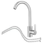 Kitchen Sink Mixer Tap with Hoses - Stainless Steel 360° Monobloc Single Lever Swivel Spout,High Arc Mono Basin Faucet,with 1/2'' Female for UK Standard Fittings