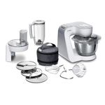 Bosch Food Processor Series 4 MUM58W20, Stainless Steel Bowl 3.9 L, Mixer 1.25 L, Planetary Mixer, Dough Hook, Beater and Whisk Stainless Steel, Continuous Shredder, 3 Slices, 1000 W, White