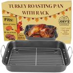 Non Stick Turkey Roasting Pan with Rack and Handles 14.5"x11.5" (Fits 15lb Turkey) Turkey Roaster Pan Broiler Pan for Oven Turkey Pan For Oven with Roasting Rack Roasting Pans For Ovens Turkey Tray