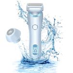 Electric Shaver Razors for Women 2-IN-1 Electric Razor for Womens Legs Underarm Face Pubic Hairs,Wet Dry Use Rechargeable Bikini Trimmer Hair Removal with Detachable Head,Painless IPX7 Waterproof Blue