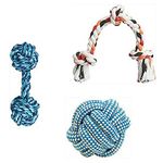 MS PET HOUSE Combo of 3 Durable Pet Teeth Cleaning Chewing Biting Knotted Small Puppy Toys -100% Natural & Safe Cotton (Color May Vary)