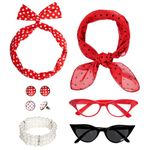 HOVEOX 50s Accessories Set for Women 1950s Women Costume Accessories Scarf Glasses Headband for 50s Party Accessories (Red)