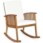 COSTWAY 3 PCS Patio Rocking Bistro Set, Round Wooden Table and 2 Rocking Chairs with Cushion, Conversation Sets for Outdoor Garden Patio Porch (Rocking Chair)