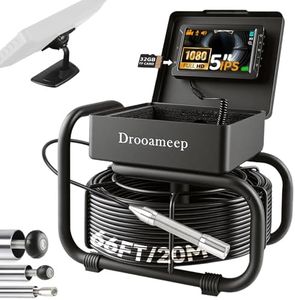 Drooameep Sewer Camera, Sewer Inspection Camera, 5" IPS HD Drain Camera with 8 Lights, IP68, 32GB, DVR, FOV145°, Microphone & Speaker, for Pipe, Home Duct, Plumbing - 66FT