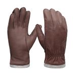 Mens Deerskin Leather Gloves Soft Touchscreen Leather Gloves With Cashmere Lined,Saddle,L