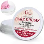 Cake Boards by Cakebon - Sturdy 1/2 Inch Thick Cake Drums - Professional Fully Wrapped Edges White 6-Pack - Cake Base Cake Boards 10 Inch Round