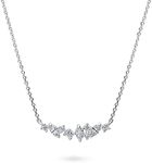 BERRICLE Rhodium Plated Sterling Silver Cubic Zirconia Cluster Bar Fashion Pendant Necklace, Sterling Silver, Cubic Zirconia