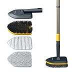 MinuteToCleanIt Bathroom Cleaning Brush with Long Handle, Hard Bristles, Microfiber Pad & Scrubber Combo for Tiles, Floor, Toilet, Window & Glass - 58.2 Inch Extendable Pole, Detachable Head, Yellow