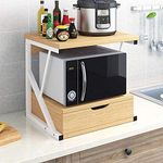 nozama 2 Tier Wooden Microwave Stand Shelf with Drawer Kitchen Storage Shelf Rack Home Office 2 Tier Storage Stand Rack for Printer and Microwave (Wood with Drawer)