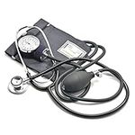 Belmalia Aneroid Sphygmomanometer with Dual Head Stethoscope, Rubber Bulb, Blood Pressure Gauge, Cuff, Bag for Emergency Service, Doctor, Consultation, Black