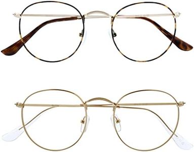 OPULIZE Sol Reading Glasses Blue Light Blocking 2 Metal Retro Frames Improve Headaches Sleep Computer Gaming Brown Gold Mens Womens BB94-29 +1.00