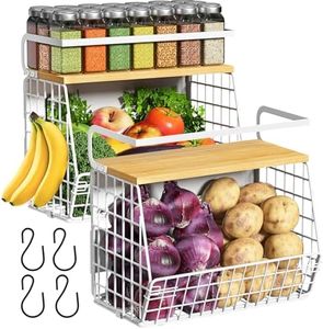 Magnetic Shelf for Fridge with Wood Lid, Fruit Potato and Onion Storage Bins, Pantry Organizers & Storage, Large Container Magnetic Spice Rack for Refrigerator, Kitchen Counter, Cabinet (2, White)