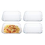 Gala Houseware 4-Piece Tempered Glass Square Dinner Plates, 10-Inch Clear Glass Serving Platters, Durable Serving Dishes and Salad Plates, Oven, Microwave, and Dishwasher Safe