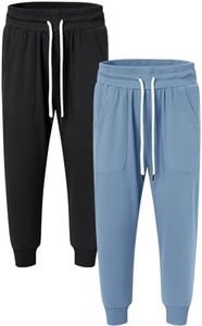 SPECIALMAGIC Women's Capri Sweatpants Cropped Jogger French Terry Running Pants with Side Pockets Black+Denim Blue S