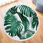 IcosaMro Round Beach Towel Tropical Microfiber Beach Blanket Palm Leaves Large Roundie Lightweight Beach Towel for Kids Women Men Boy Girl, 59 Inches, Green