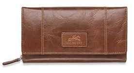 Mancini Casablanca Full Grain Leather RFID Secure Medium Clutch Wallet, Cognac