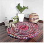 K.G.N. Handmade Round Shape Natural Braided Reversible Cotton Rug Carpet Rugs for Bed RoomLiving Room Dining Room and Home Decor (Multi Color) (6x6) feet