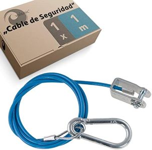 valonic cable de seguridad, 1m, para remolques y caravanas, azul, con mosquetón, 250 kg de carga de rotura, cable de seguridad con cabeza de horquilla (grillete)