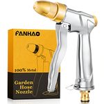 FANHAO Hose Pipe Spray Gun with Brass Tip, 100% Heavy Duty Metal Hose Spray Gun High Pressure Garden Hose Nozzle with Adjustable Spray Patterns for Watering Plants, Washing Cars and Showering Pets