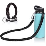 Wongeto Paracord Handle with Shoulder Strap Compatible with Hydro Flask Wide Mouth Water Bottles 12oz - 64 oz，Water Bottle Strap for Walking Biking Hiking Camping(Black 1)