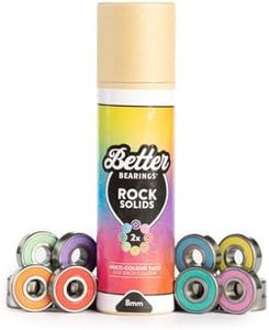 Better Bearings - Rock Solids, Roller Skate Bearings, 16 Pack, Quad Skates, ABEC 9 Rated, Hardwearing, Tough, Long Lasting, Pre Lubed, Replaceable Rubber Shields, Women Supportive, 8mm, Multi