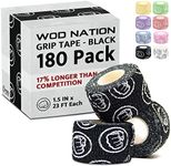 WOD Nation Weightlifting Hook Grip Tape - Bulk Pack 23 Ft/Roll - Comfortable, Stretchy Athletic Tape for Weight Lifting, Cross Training - Thumb, Wrist & Finger Protection (Black 180pk (23ft Per Roll))