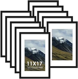 Fisnish 11x17 Picture Frame Sef of 10, Display Pictures 8x12 with Mat or 11 x 17 Without Mat, Photo Frame Collage for Wall Gallery Decor, Wall Mounted, Black