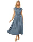 GRACE KARIN Women's Summer Ocassion Dresses Cap Sleeve Cowl Neck Side Slit Wedding Guest Dress Blue XL