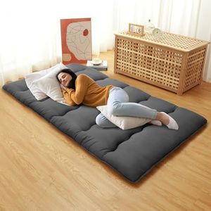 GarveeHome Japanese Floor Futon Mattress Twin Size, Japanese Style Folding Futon Mattress Sleeping Mattress Pad for Adults Kids, Tatami Mat, Roll Up Camping Mattress, Dark Grey
