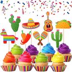 ZHUOWEISM 32 PCS Mexican Fiesta Cupcake Toppers Assembled Cactus Donkey Maraca Sombrero Guitar Cupcake Picks Mexican Fiesta Theme Baby Shower Birthday Party Cake Decorations Supplies