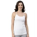 Enamor Essentials Women Slim Fit Stretch Cotton Camisole for Women - E003(E003-White-M)