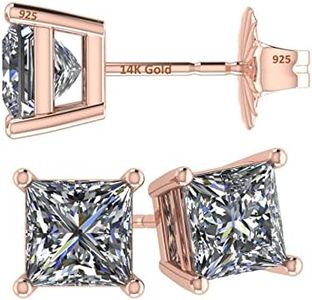 Central Diamond Center 14K Gold Posts & Sterling Silver Princess Cut CZ Stud Earrings - 7.0mm 4.00cttw - Rose Gold Plated