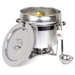 CHEFQ 11 QT Soup Chafer Station with Contemporary Marmite Water Pan, Stainless Steel, Including Fuel Holder & 6 Oz Ladle - Perfect for Buffets, Catering, and Events